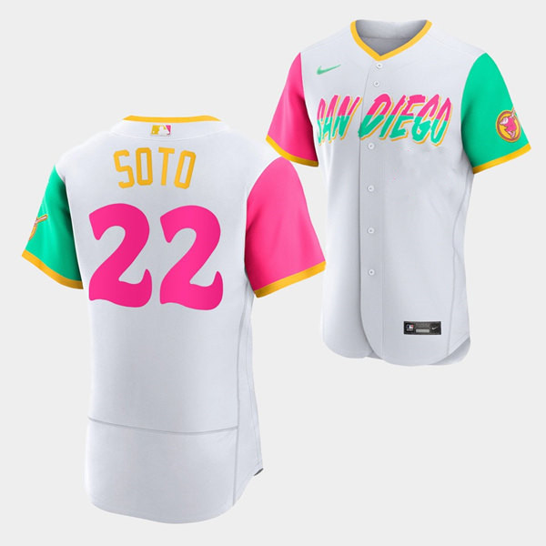 Men's San Diego Padres #22 Juan Soto White 2022 City Connect Flex Base Stitched Baseball Jersey